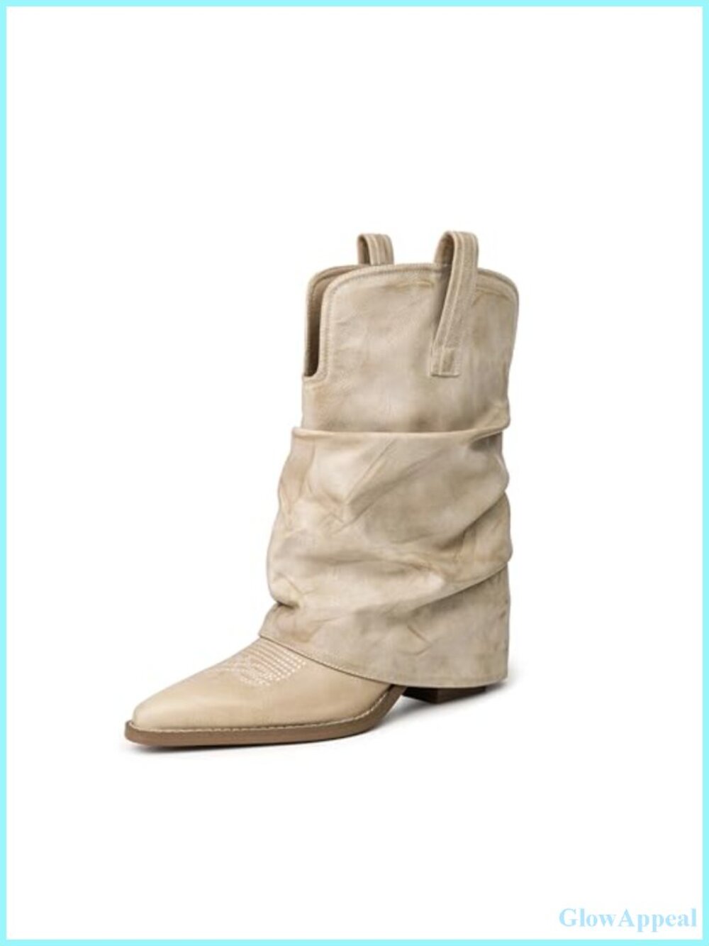 Faux Leather Mid Calf Western Cowboy Boots Pointed Toe Pull On